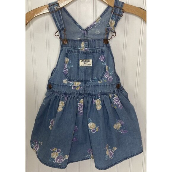 OshKosh B’gosh Other - Oshkosh B’Gosh Toddler Vestbak Denim Floral Bib Overall Jumper Dress-3T